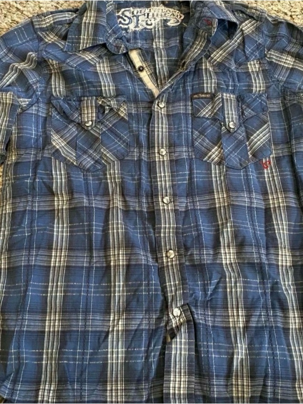 Southern Thread Men's Blue Plaid Casual- Southern Stitch Size S-037